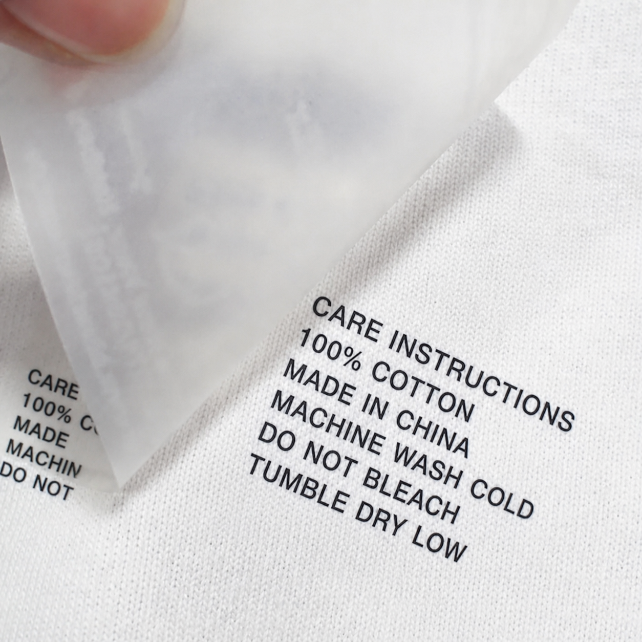 Custom care labels, size tags and brand identification labels