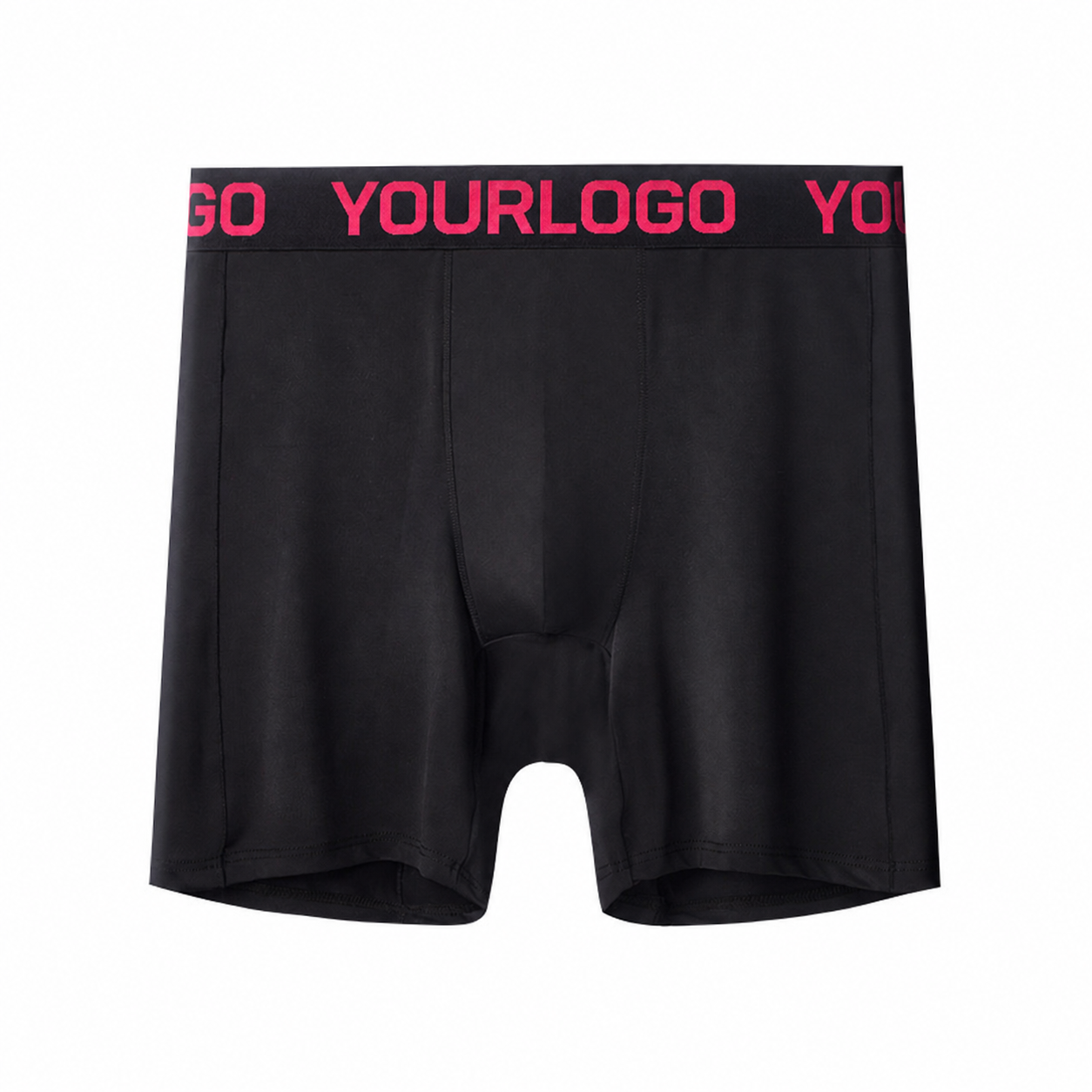 Approved custom men's underwear sample with branded waistband, logo and retail packaging ready for production