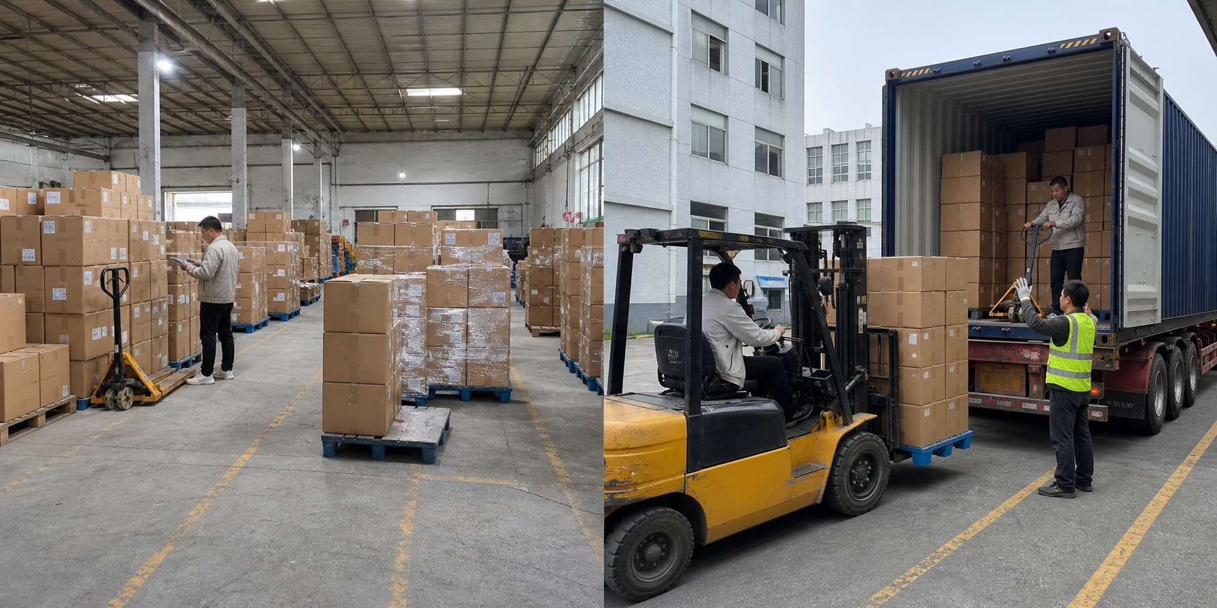 Cartons of men's underwear being loaded at factory warehouse for delivery to freight forwarder