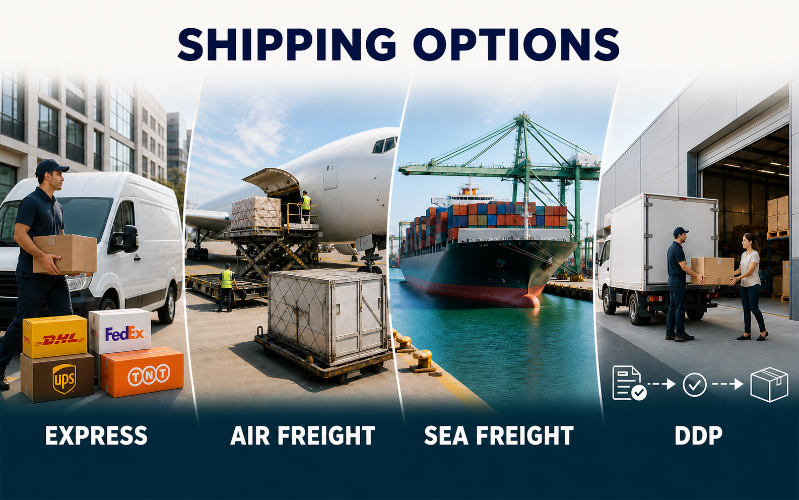 International shipping containers being loaded for global delivery of men's underwear